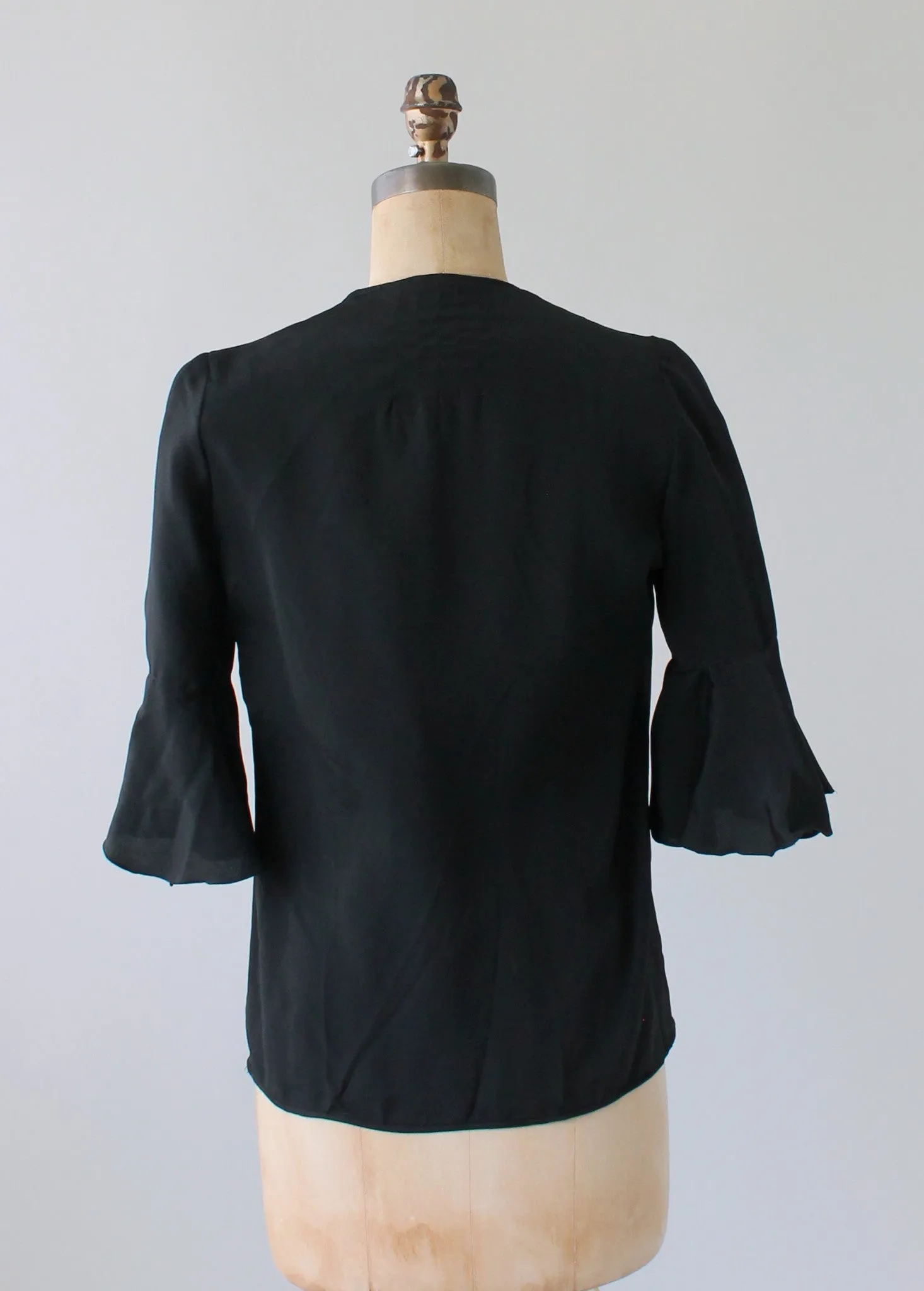 Vintage 1930s Black Crepe Tie Front Jacket