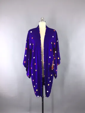 Vintage 1930s Silk Haori Kimono Cardigan / Purple Dots Shibori