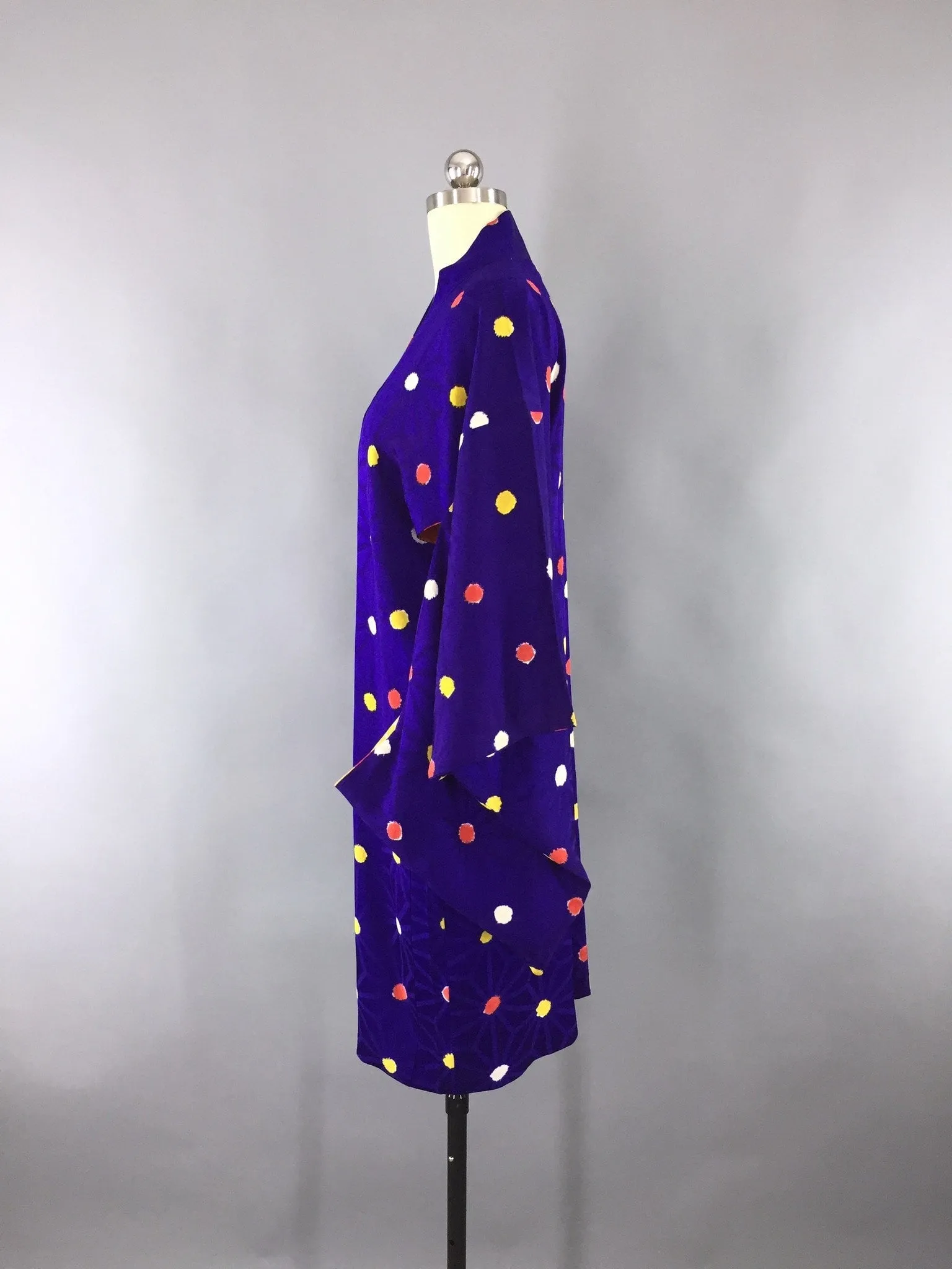 Vintage 1930s Silk Haori Kimono Cardigan / Purple Dots Shibori