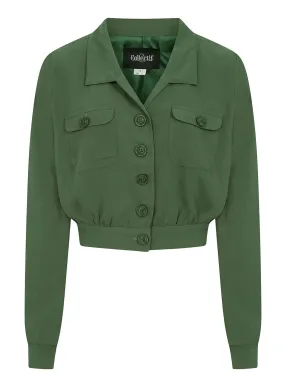 Vintage 1940s Style Green Patch Pocket Cropped Jacket