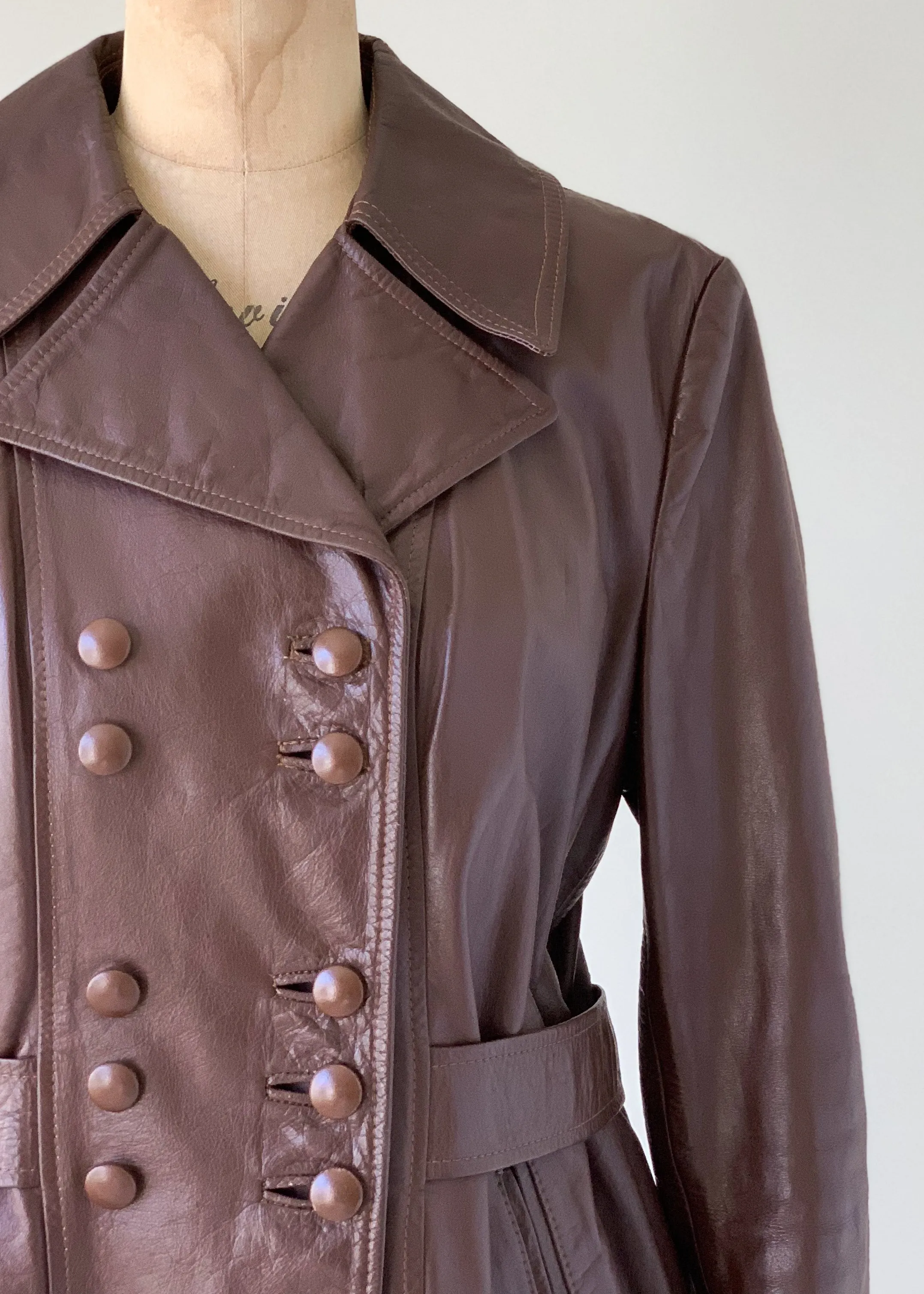 Vintage 1960s Leather Car Length Trench Coat