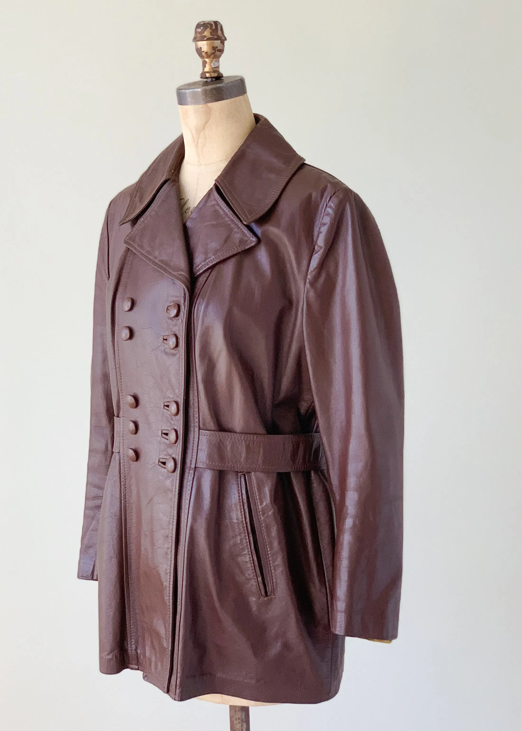 Vintage 1960s Leather Car Length Trench Coat