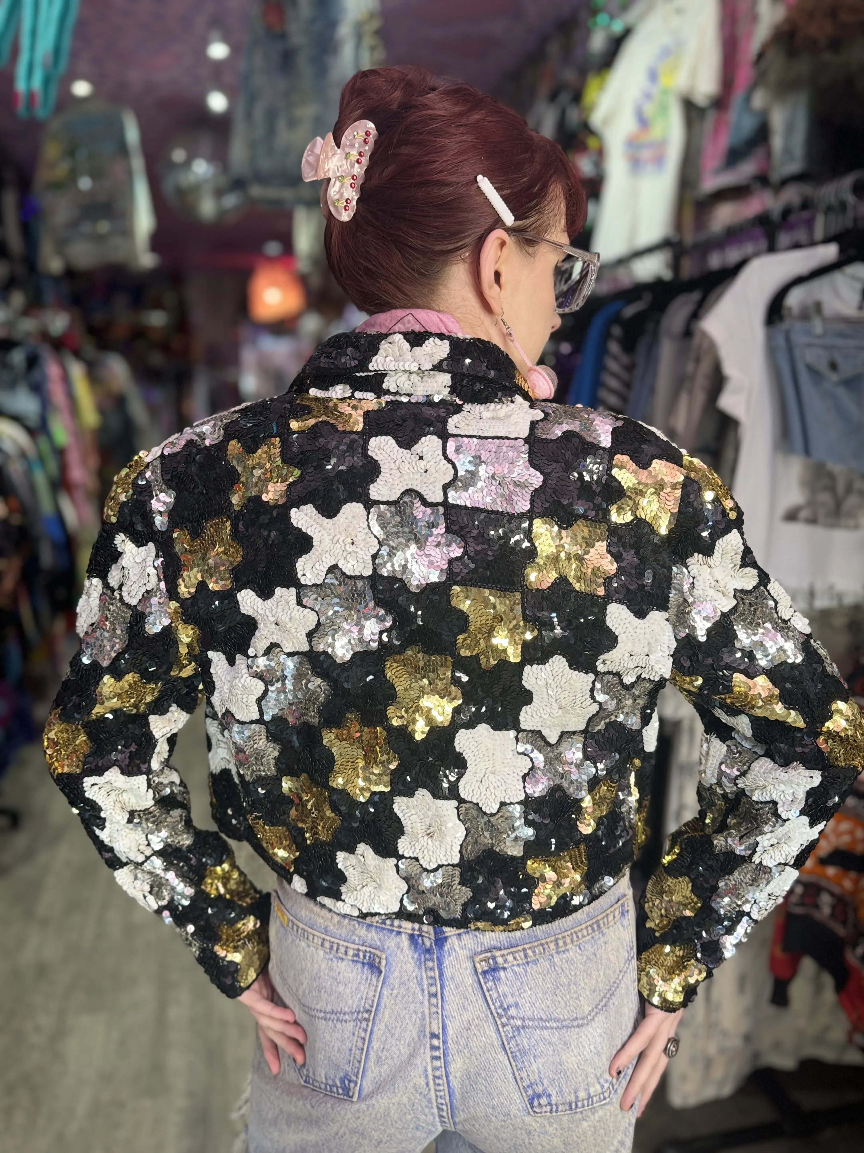 Vintage 90s Sequin Puzzle Piece Jacket