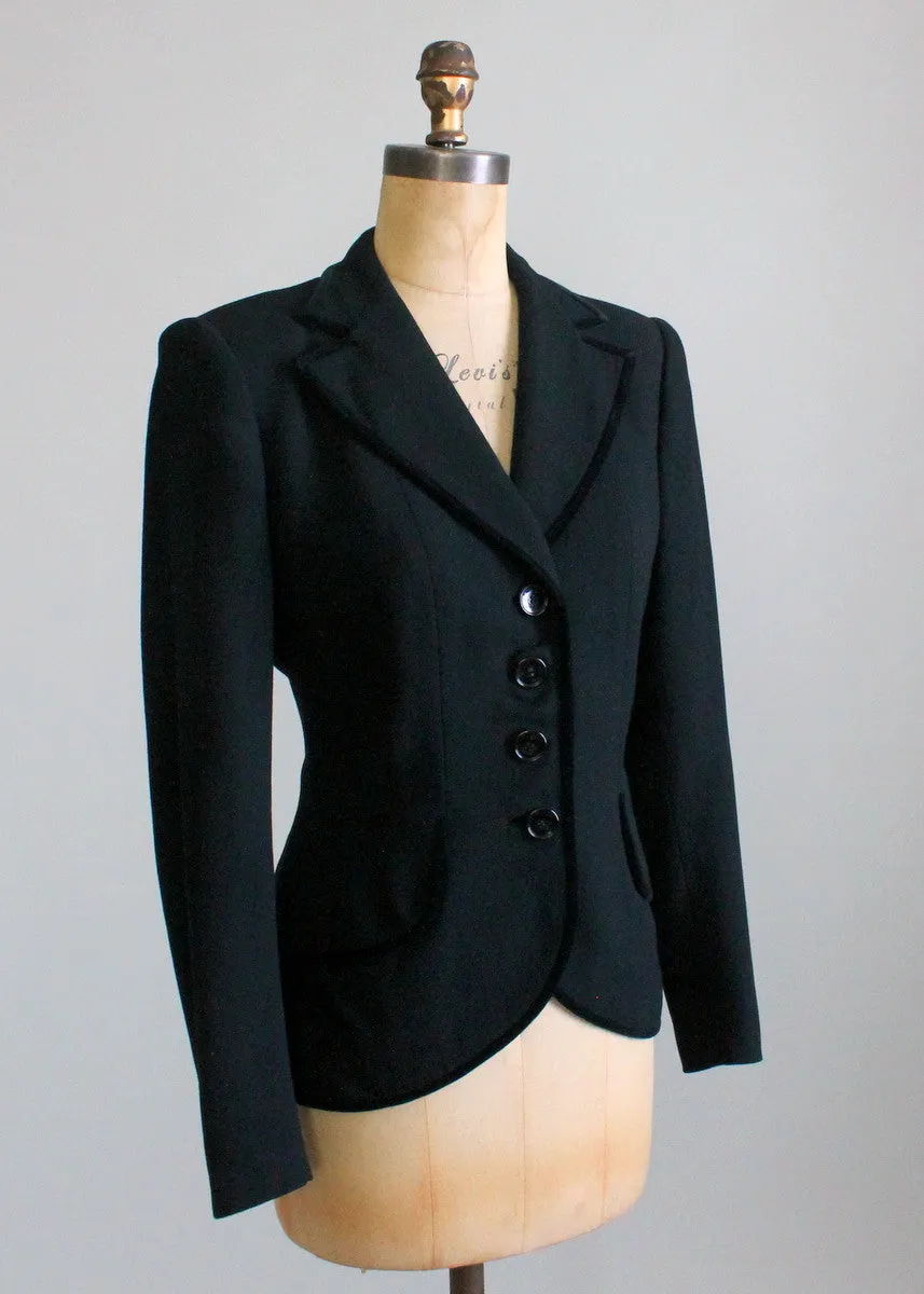 Vintage Early 1950s Tailored Black Wool and Velvet Jacket