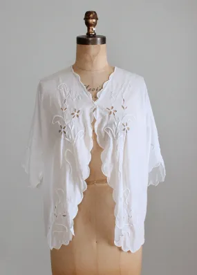 Vintage Edwardian Embroidered Cotton Bed Jacket