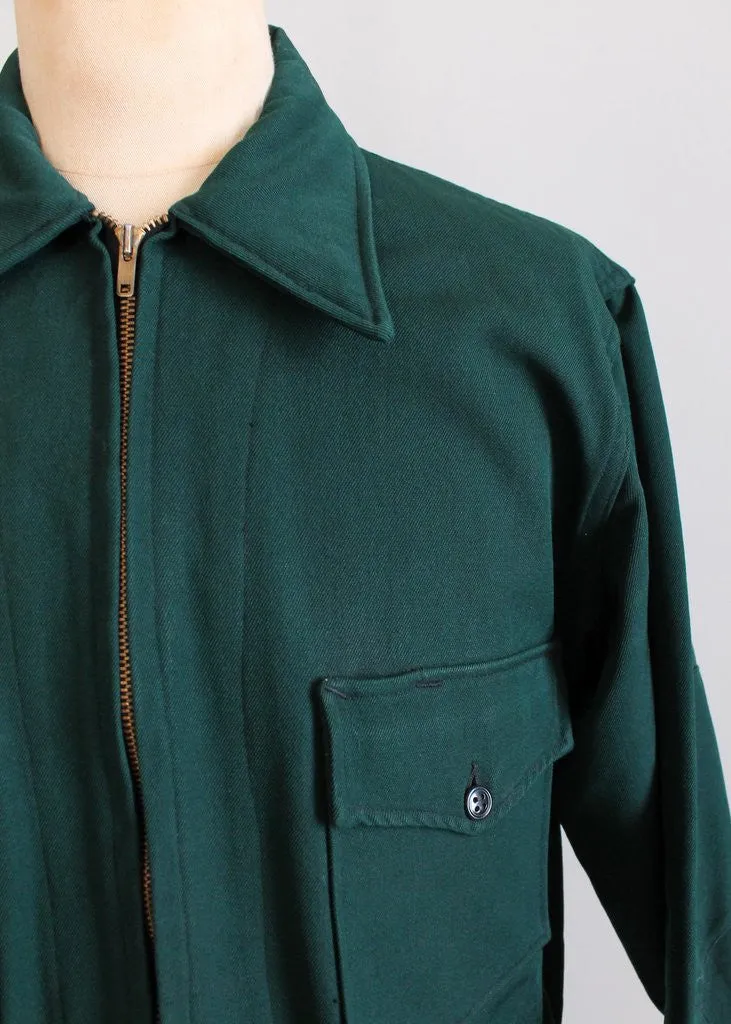 Vintage Late 1940s Masterbuilt Green Work Jacket