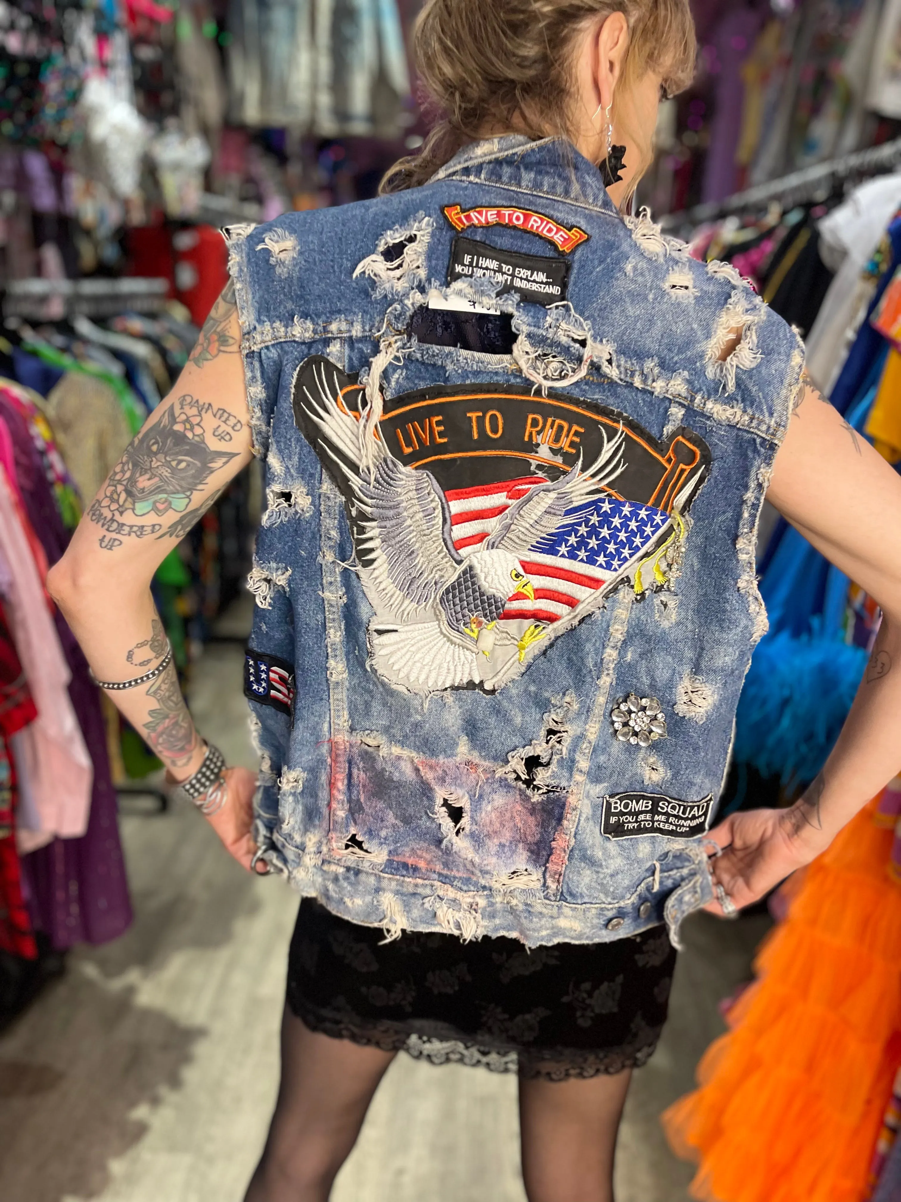 Vintage Shredded Biker Vest