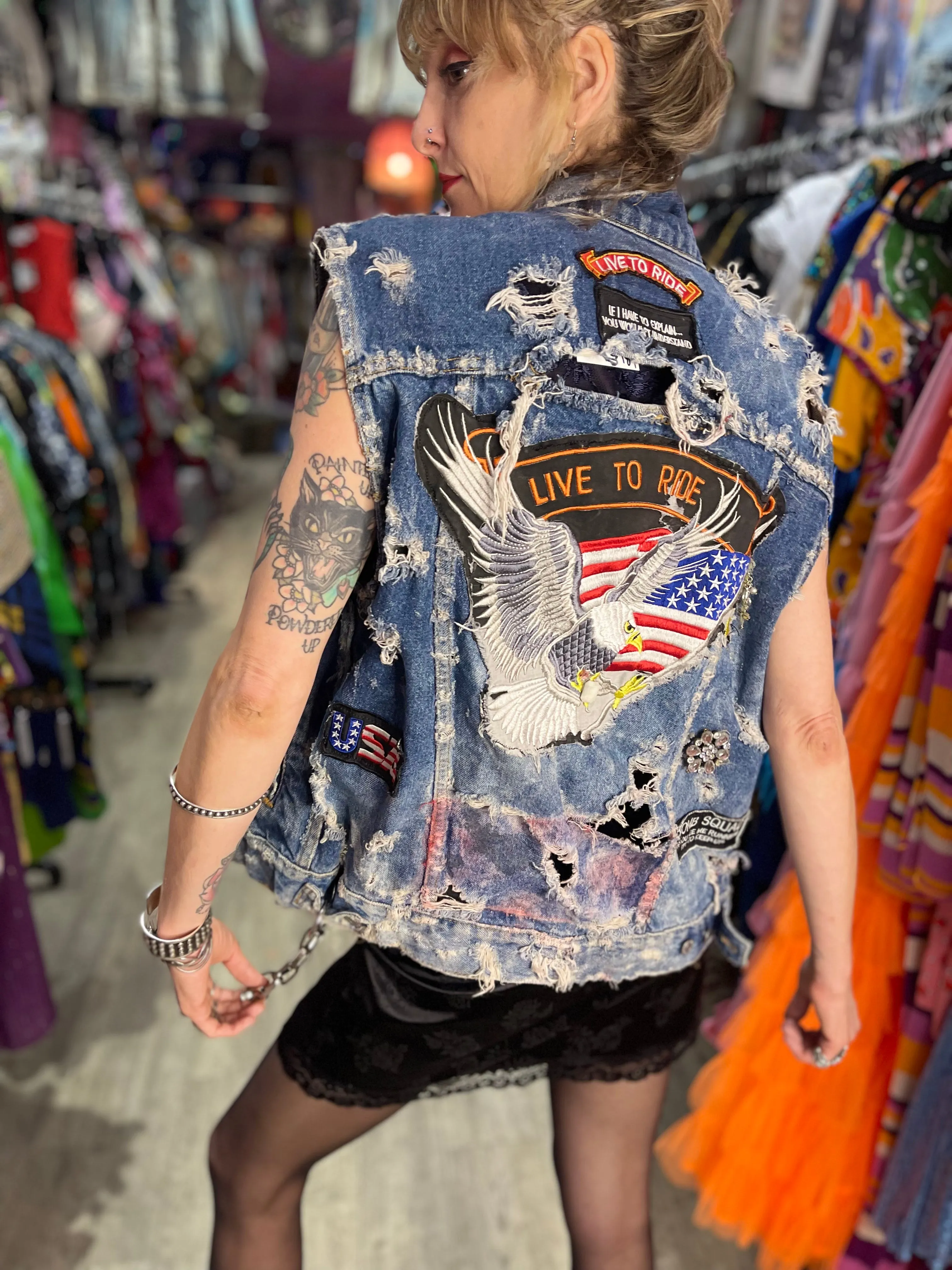 Vintage Shredded Biker Vest