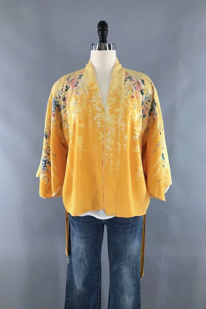 Vintage Yellow Floral Kimono Cardigan