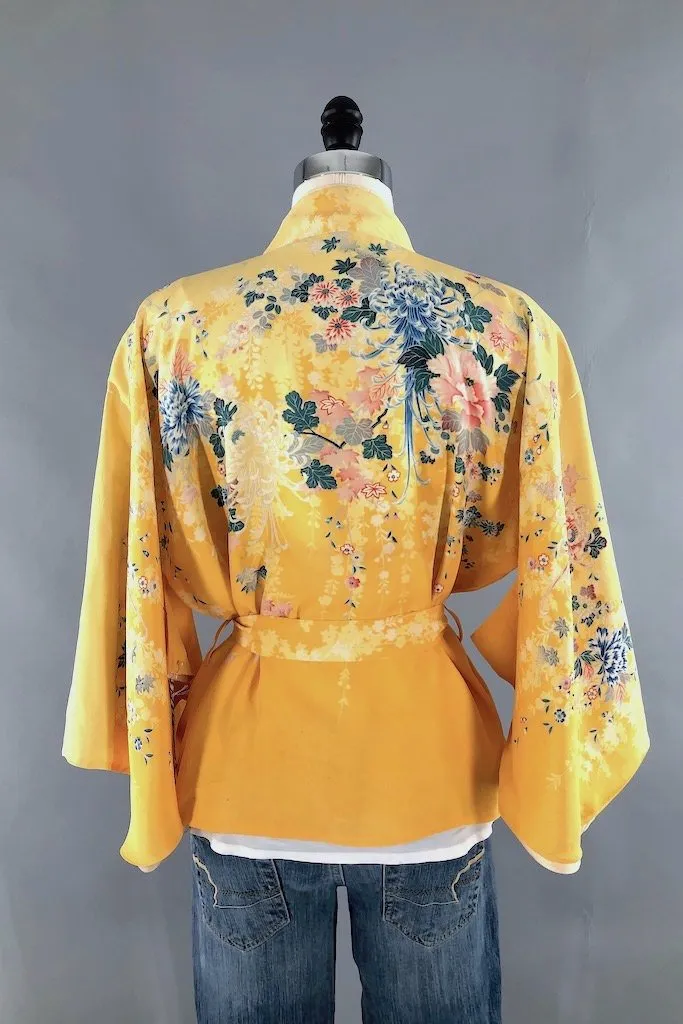 Vintage Yellow Floral Kimono Cardigan