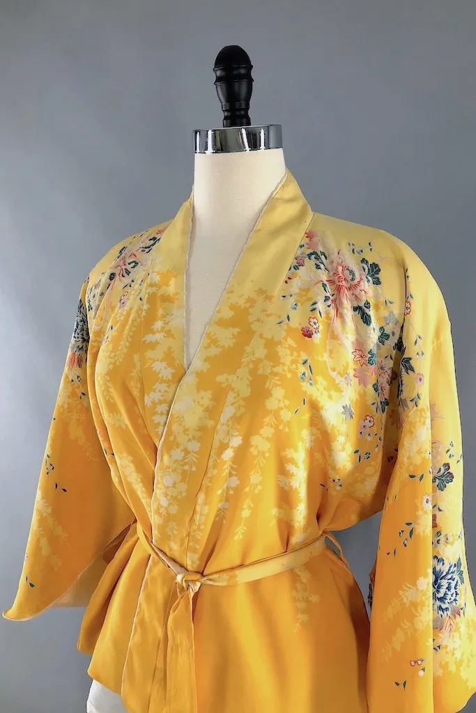 Vintage Yellow Floral Kimono Cardigan