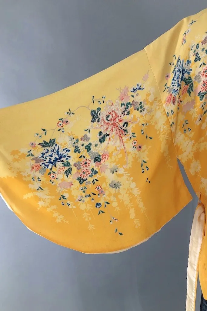 Vintage Yellow Floral Kimono Cardigan