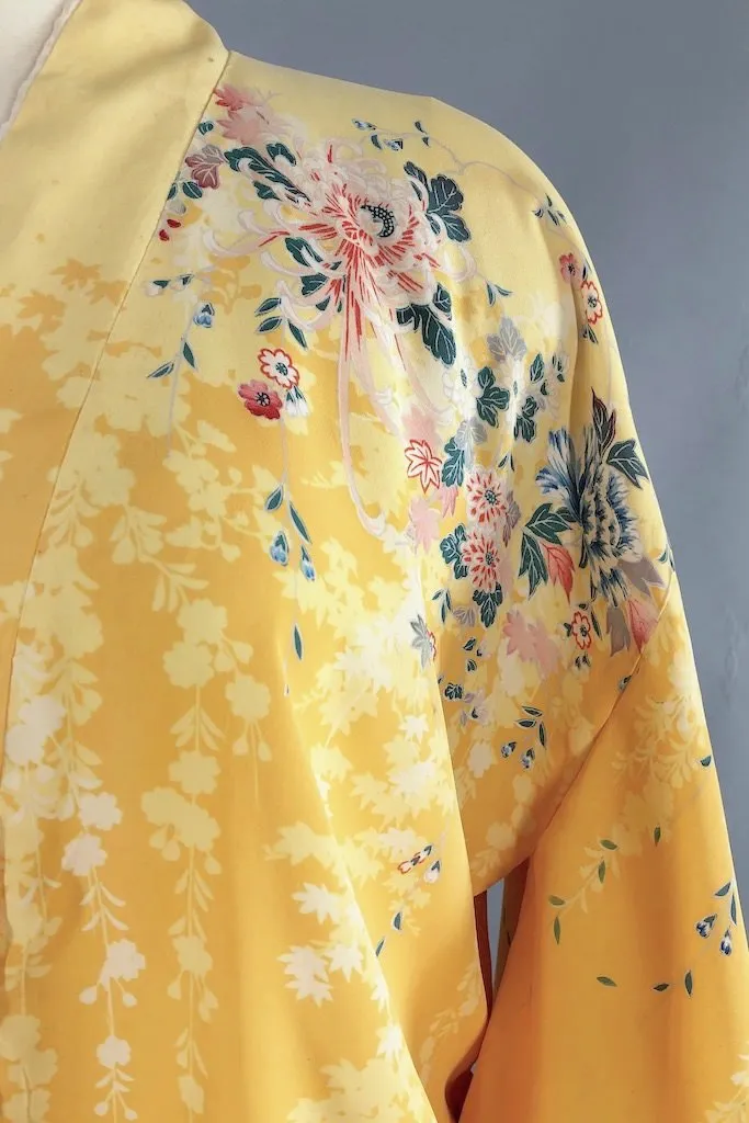 Vintage Yellow Floral Kimono Cardigan