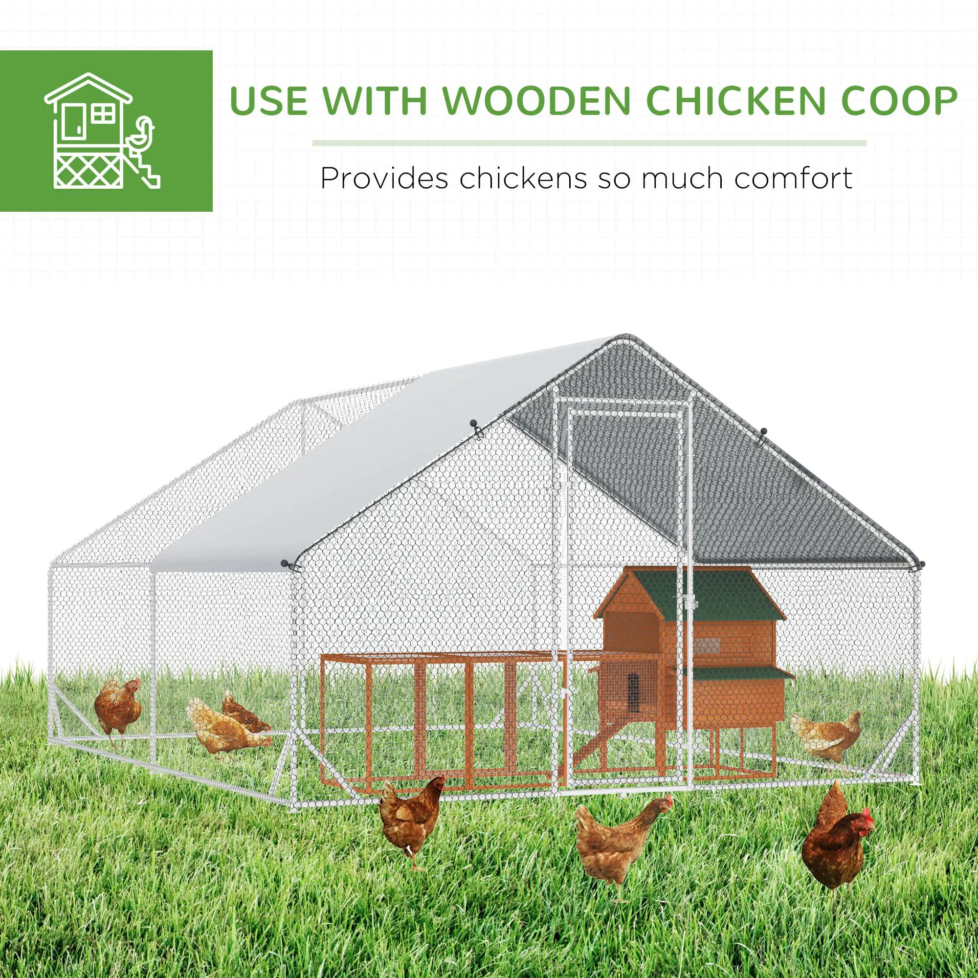 Walk In Chicken Run Galvanized Chicken Coop Hen Poultry House Cage Rabbit Hutch Pet Playpen Backyard With Water-Resist Cover, 3 x 4 x 2m