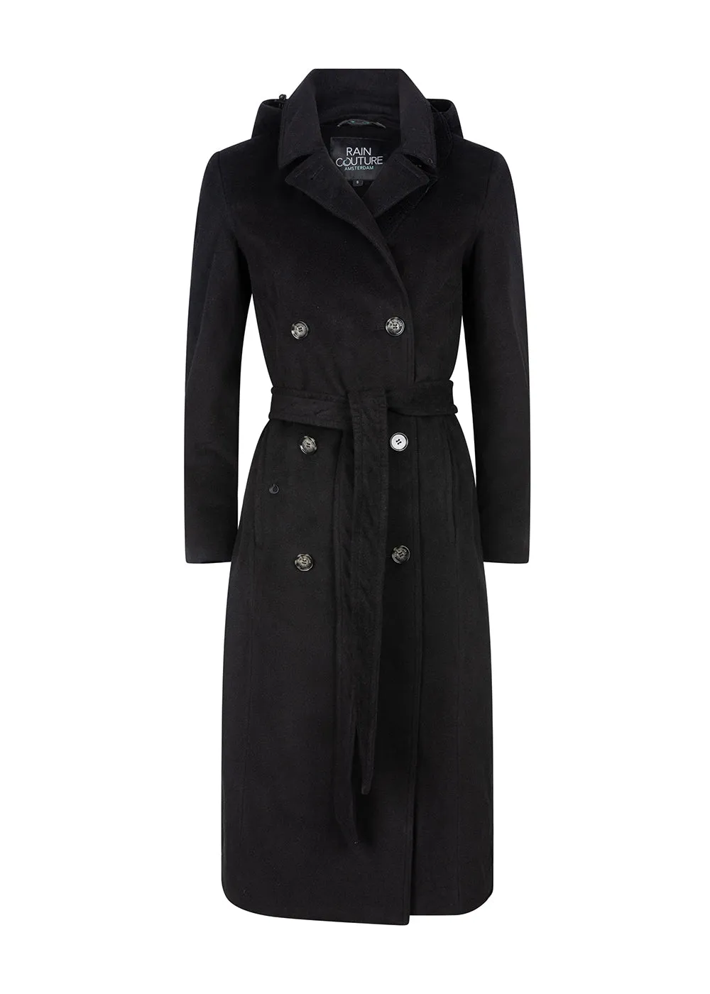 Waterproof Double Breasted Trench Wool Black