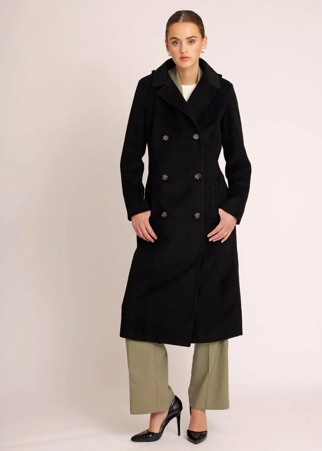 Waterproof Double Breasted Trench Wool Black