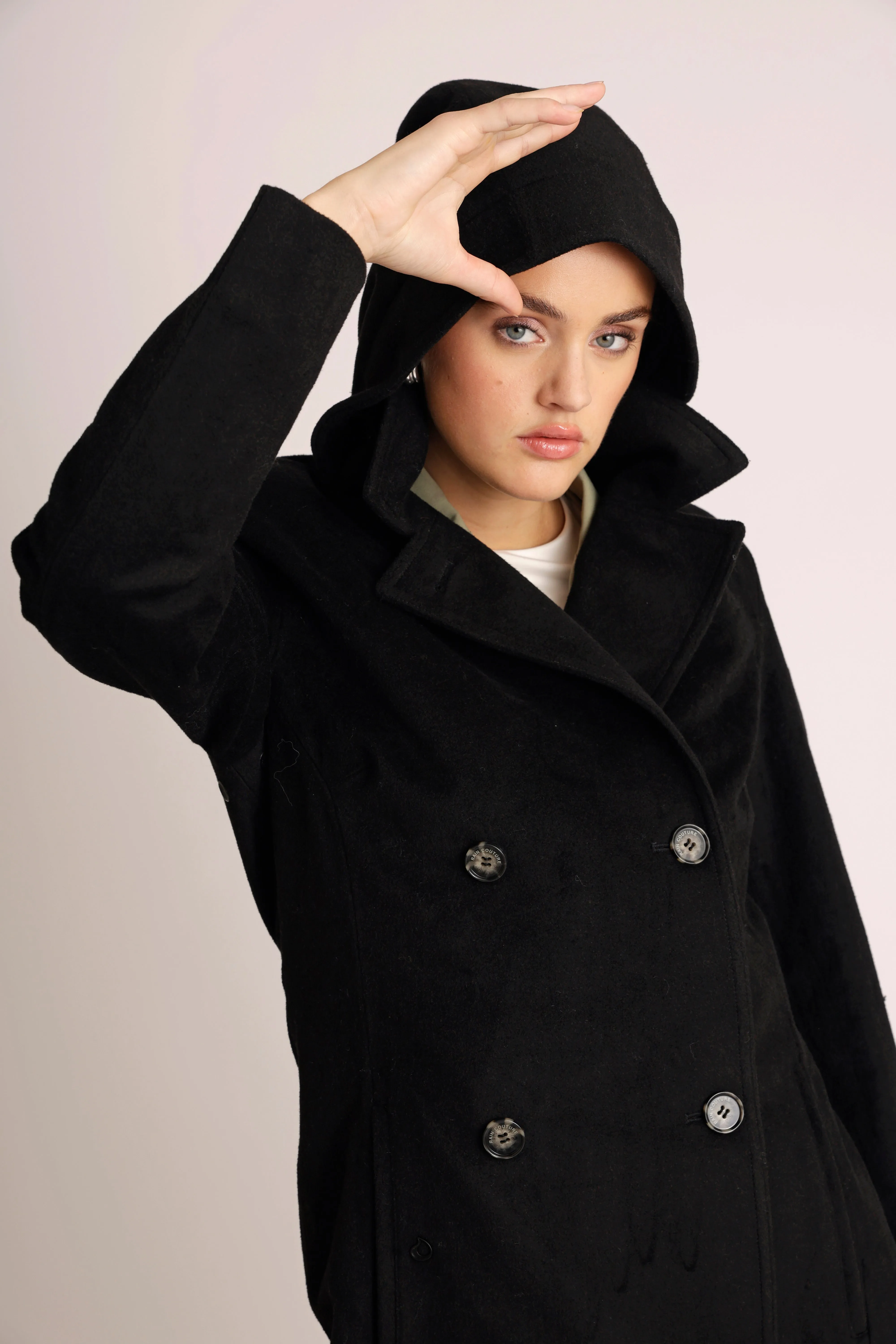 Waterproof Double Breasted Trench Wool Black