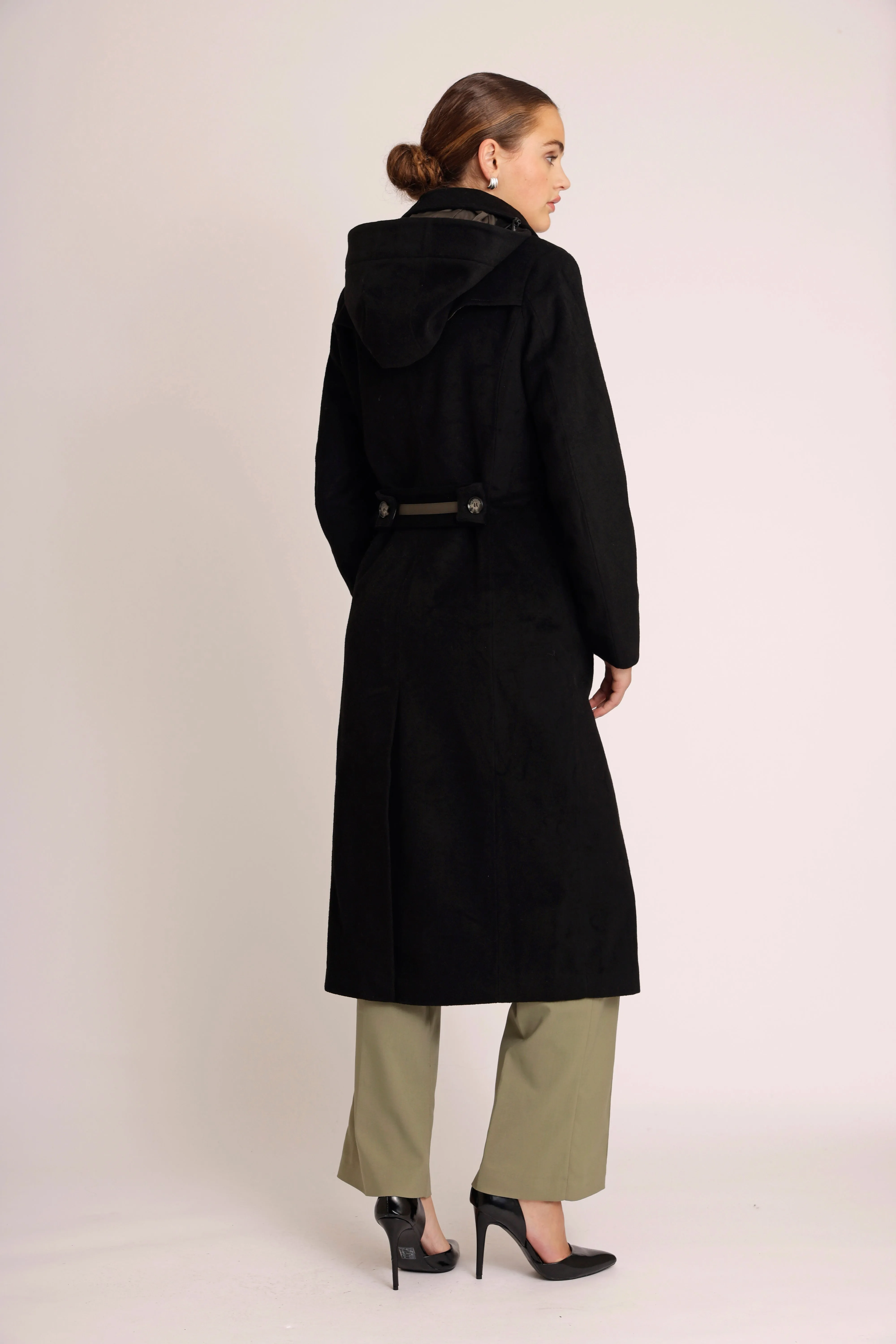 Waterproof Double Breasted Trench Wool Black