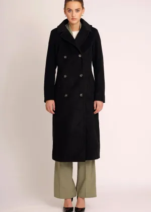 Waterproof Double Breasted Trench Wool Black