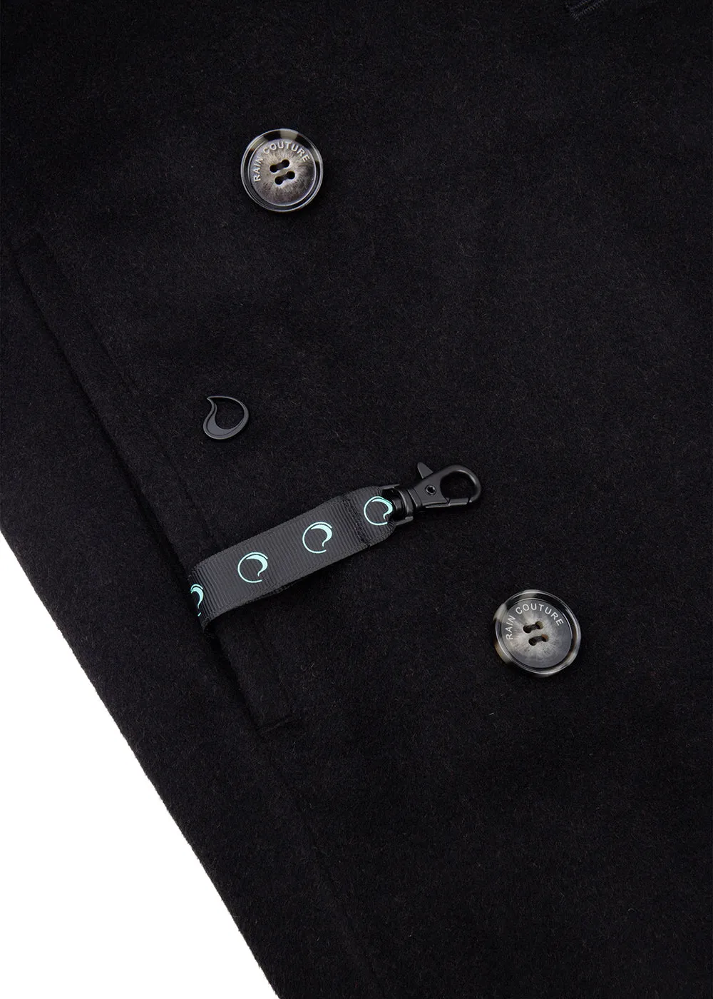 Waterproof Double Breasted Trench Wool Black