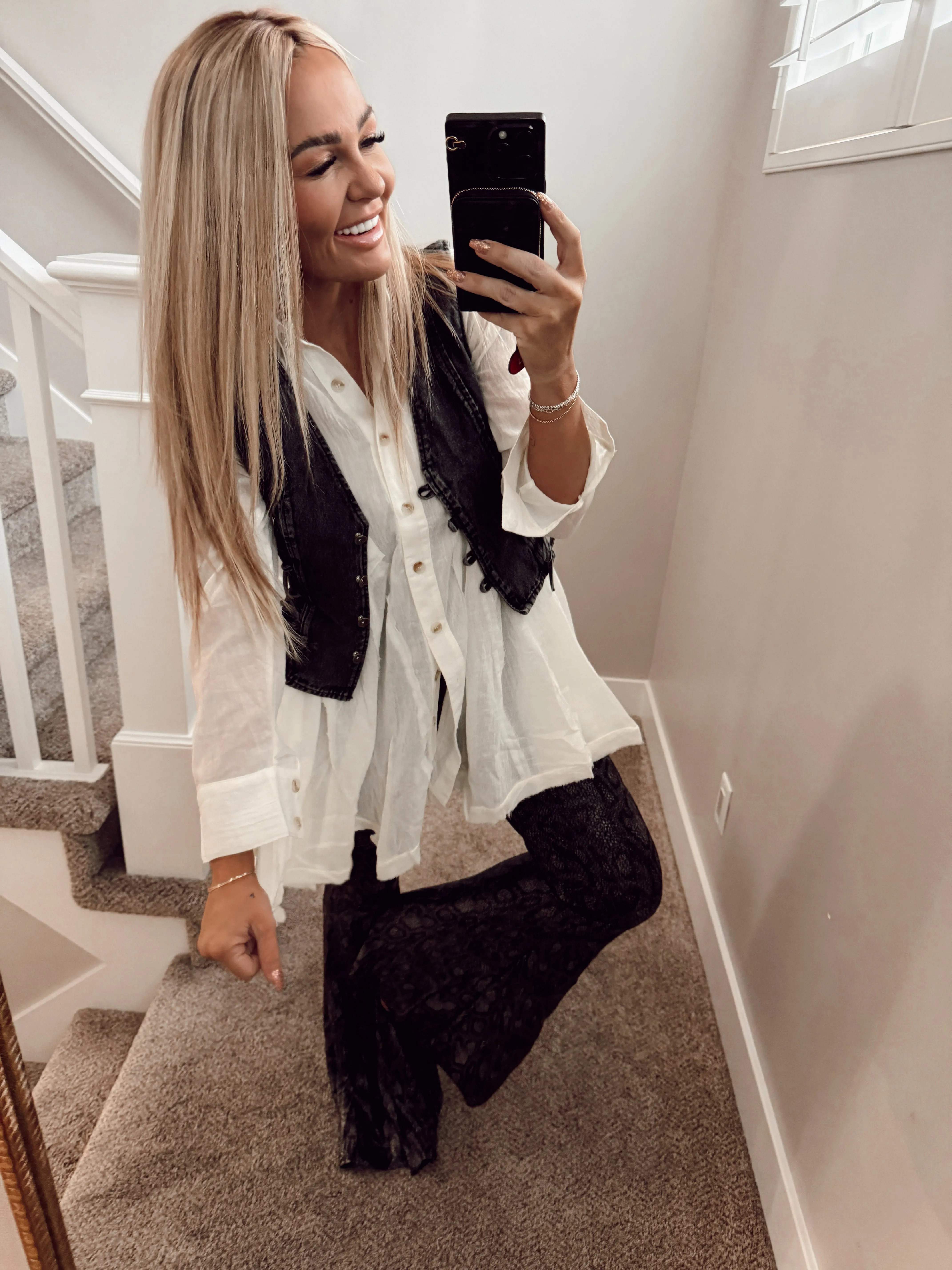 White flowy button up