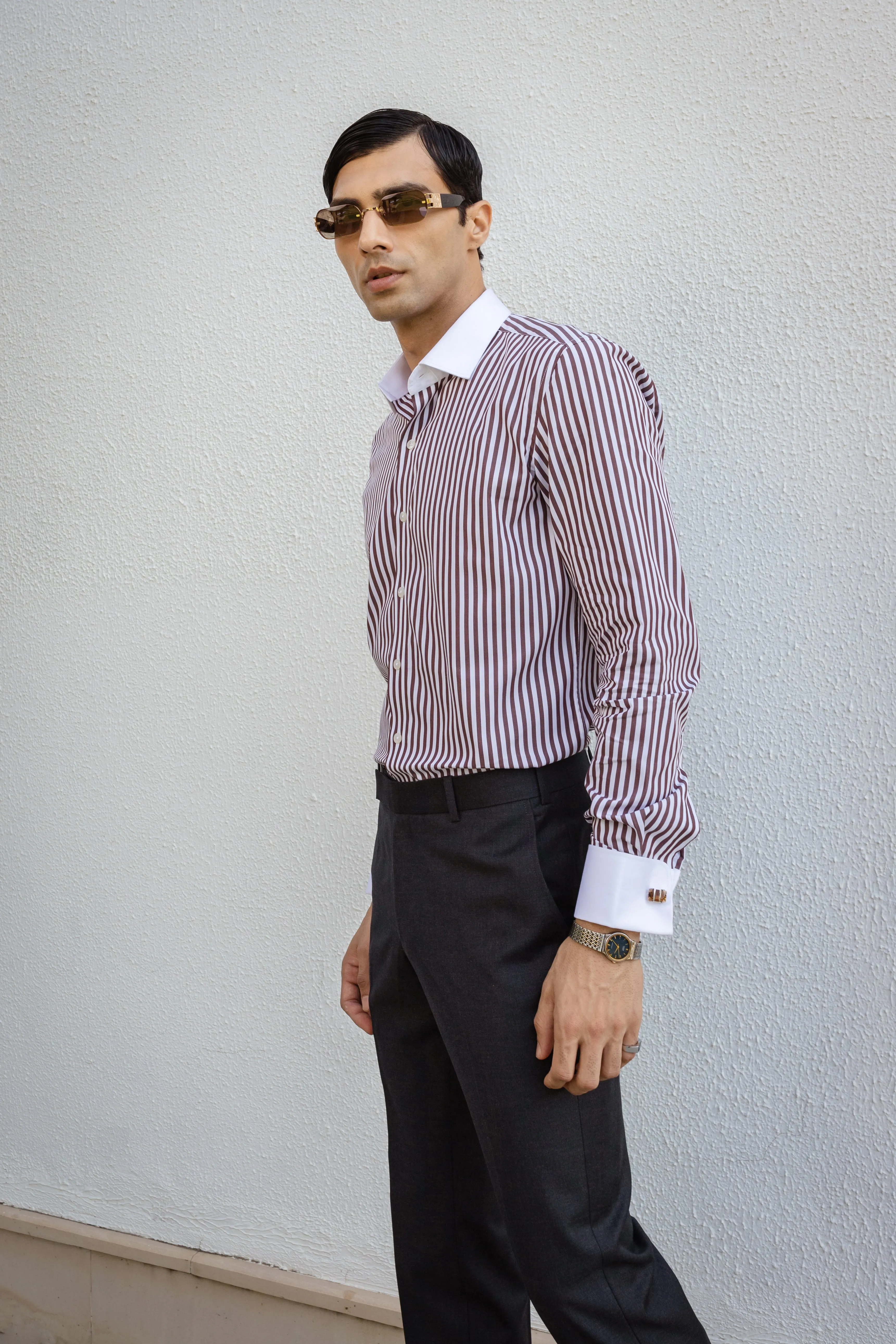 White Striped Banker Shirt.