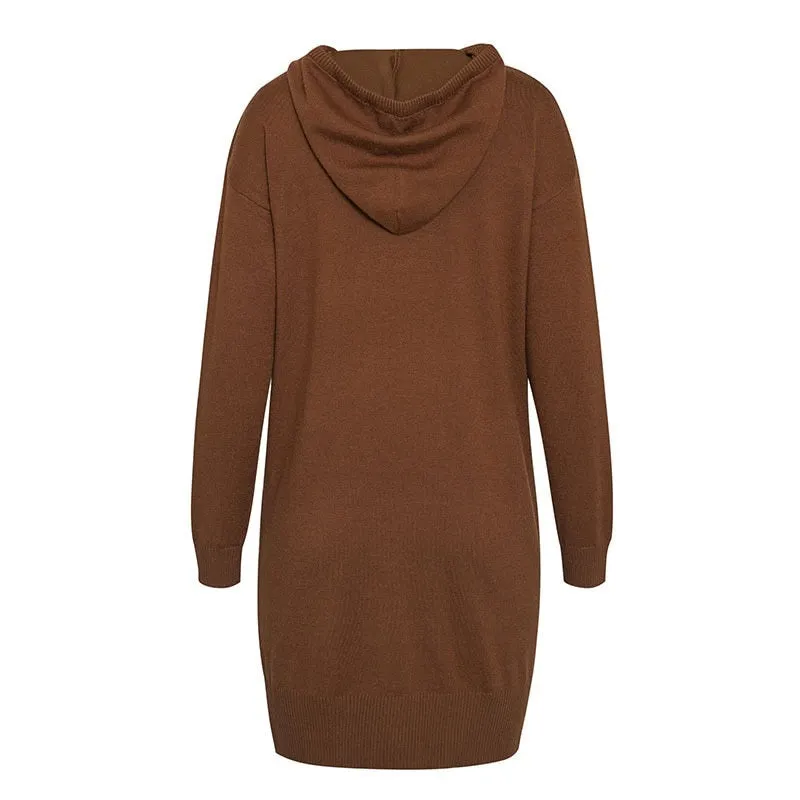 Winter Hooded Sweater Short Knitwear Autumn Basic Solid Casual Knitted Sweater Dress