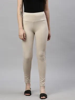 Women Solid  Beige Slim Fit Jeggings