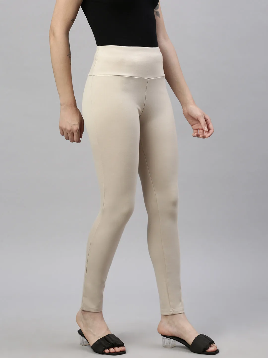 Women Solid  Beige Slim Fit Jeggings