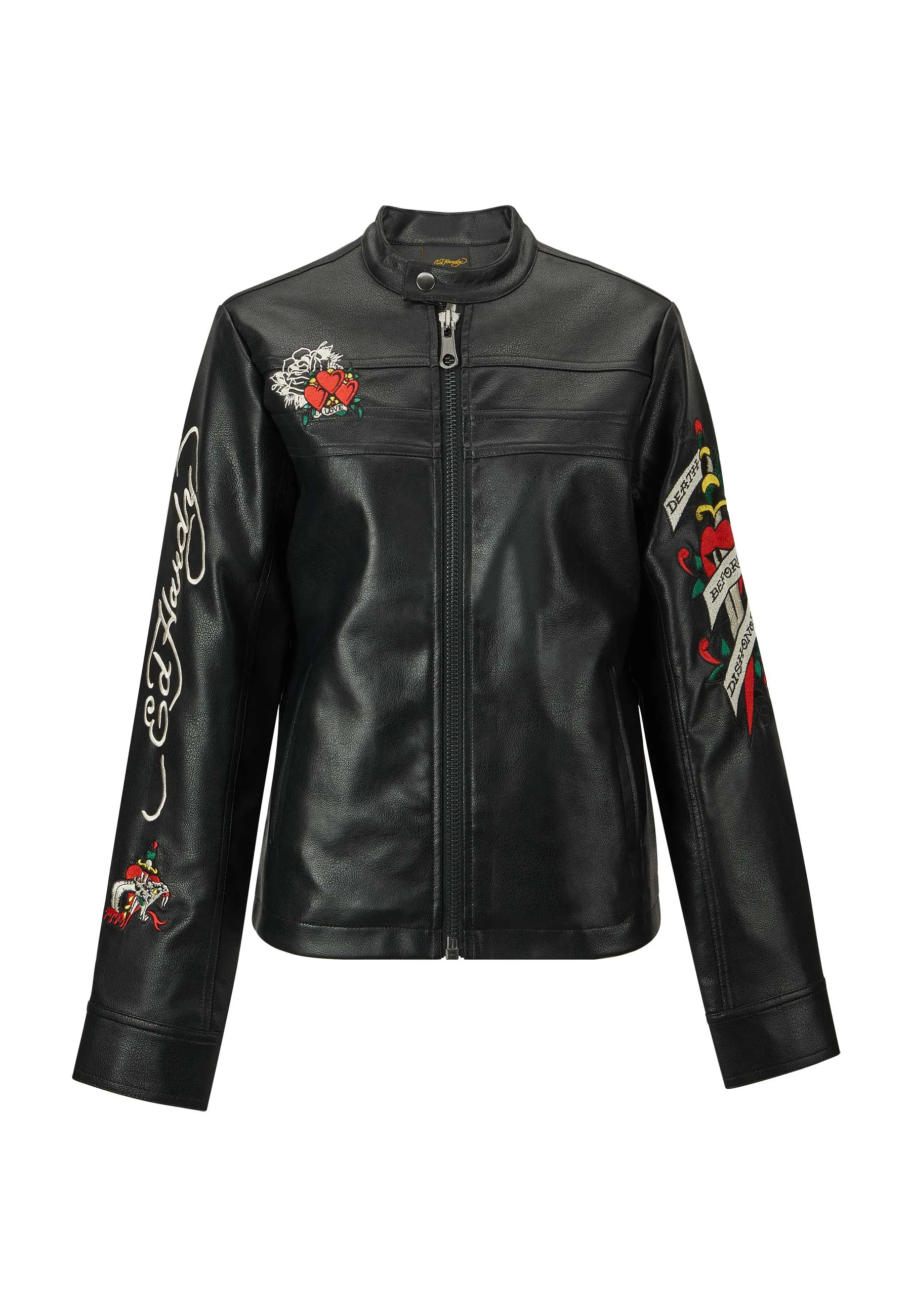 Womens Death Or Glory Vegan Leather Biker Jacket - Black