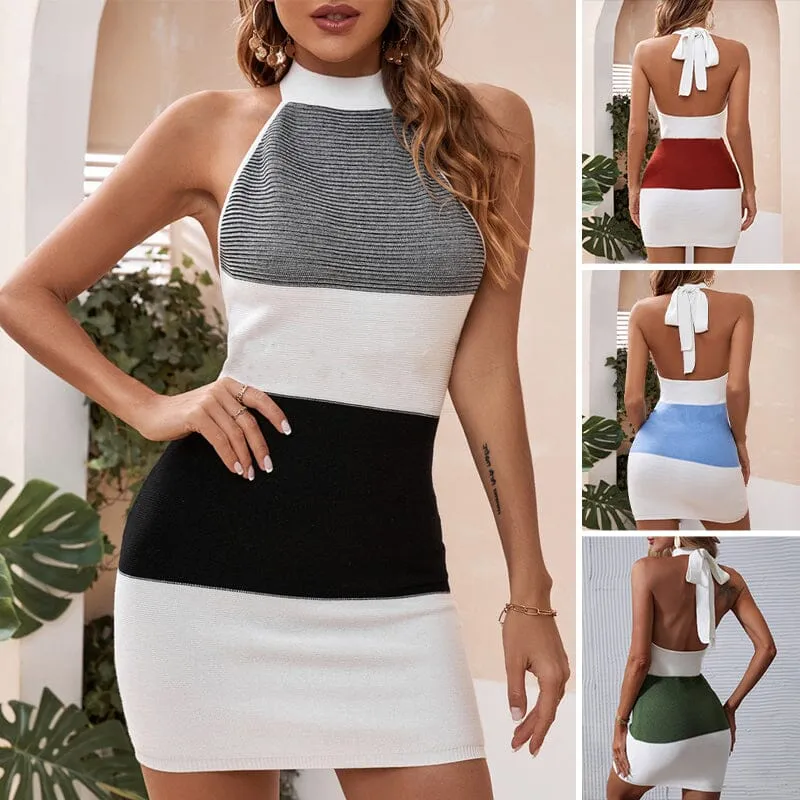 Women's Halter Neck Sleeveless Knitted Sweater Dress