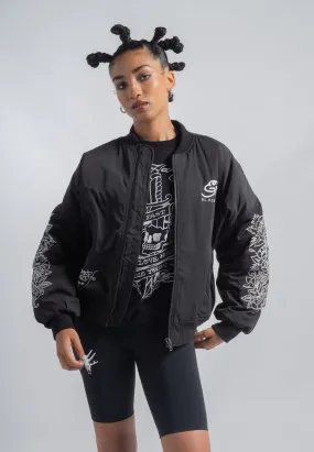 Womens Snake & Dagger Tonal Bomber Jacket - Black