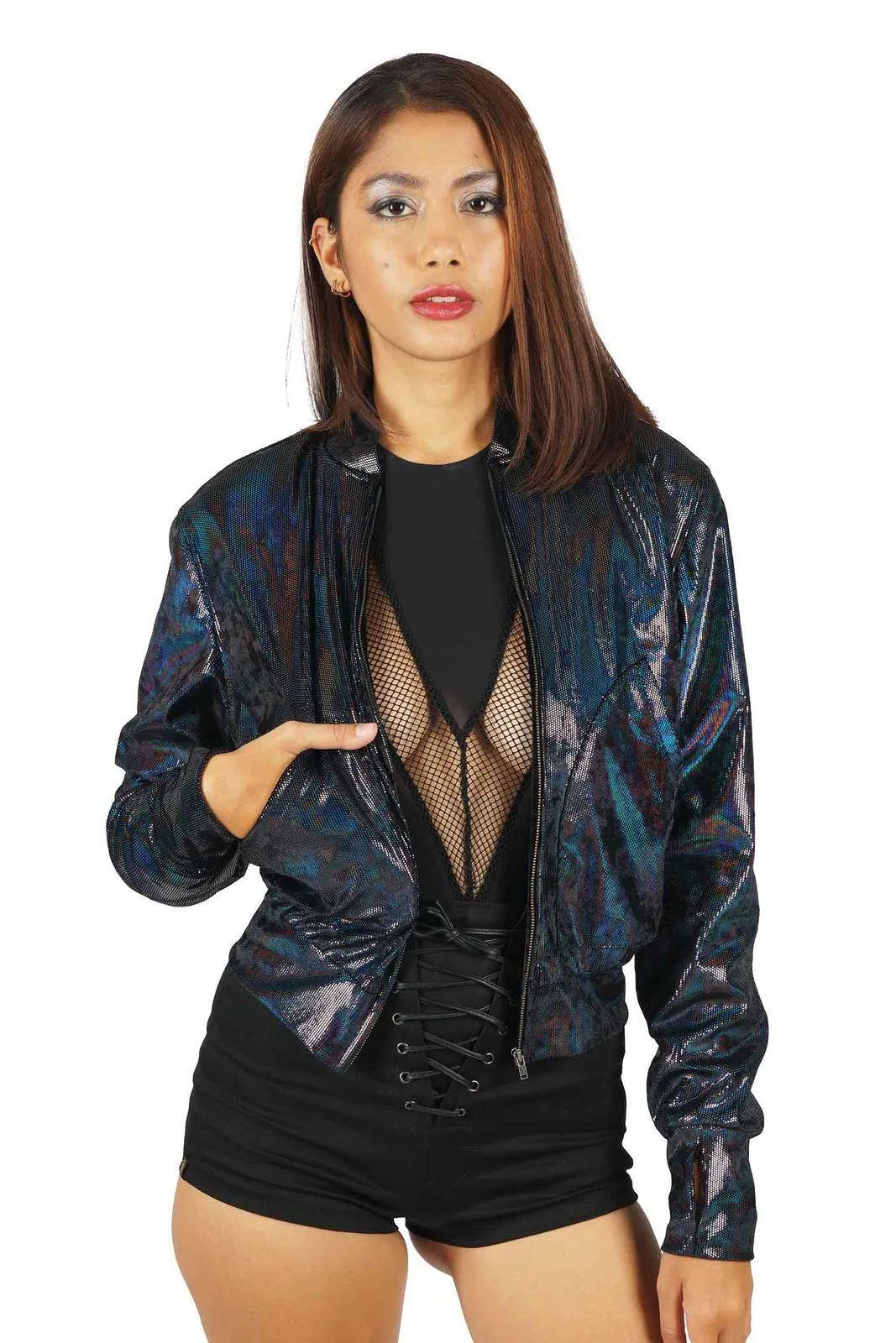 Womens Velvet Bomber Jacket - Panther