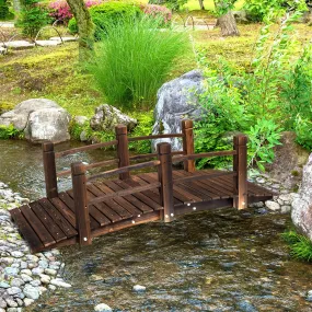 Wooden Garden Bridge Lawn Décor Stained Finish Arc Outdoor Pond Walkway w/ Railings