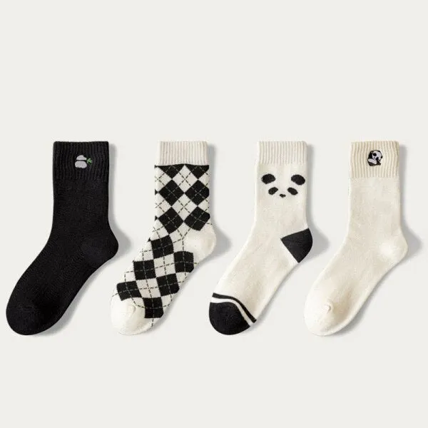 xiangtuibao 5 Pair Cow Print Socks Women Cute Kawaii Long Thick Warm Winter Socks Cotton Street Style Cycling Skateboard Leg Warmers Socken