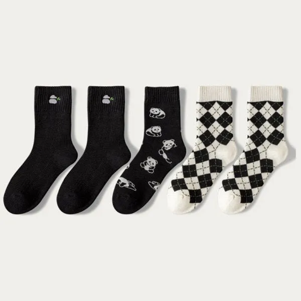 xiangtuibao 5 Pair Cow Print Socks Women Cute Kawaii Long Thick Warm Winter Socks Cotton Street Style Cycling Skateboard Leg Warmers Socken