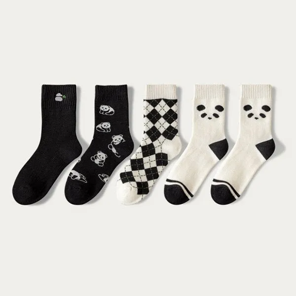 xiangtuibao 5 Pair Cow Print Socks Women Cute Kawaii Long Thick Warm Winter Socks Cotton Street Style Cycling Skateboard Leg Warmers Socken