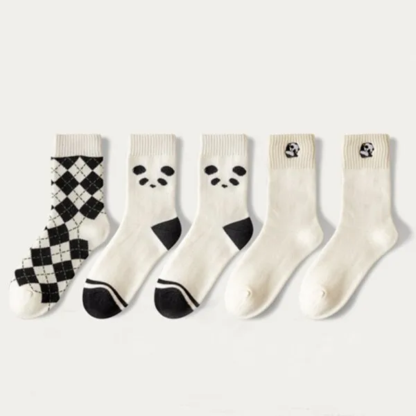 xiangtuibao 5 Pair Cow Print Socks Women Cute Kawaii Long Thick Warm Winter Socks Cotton Street Style Cycling Skateboard Leg Warmers Socken