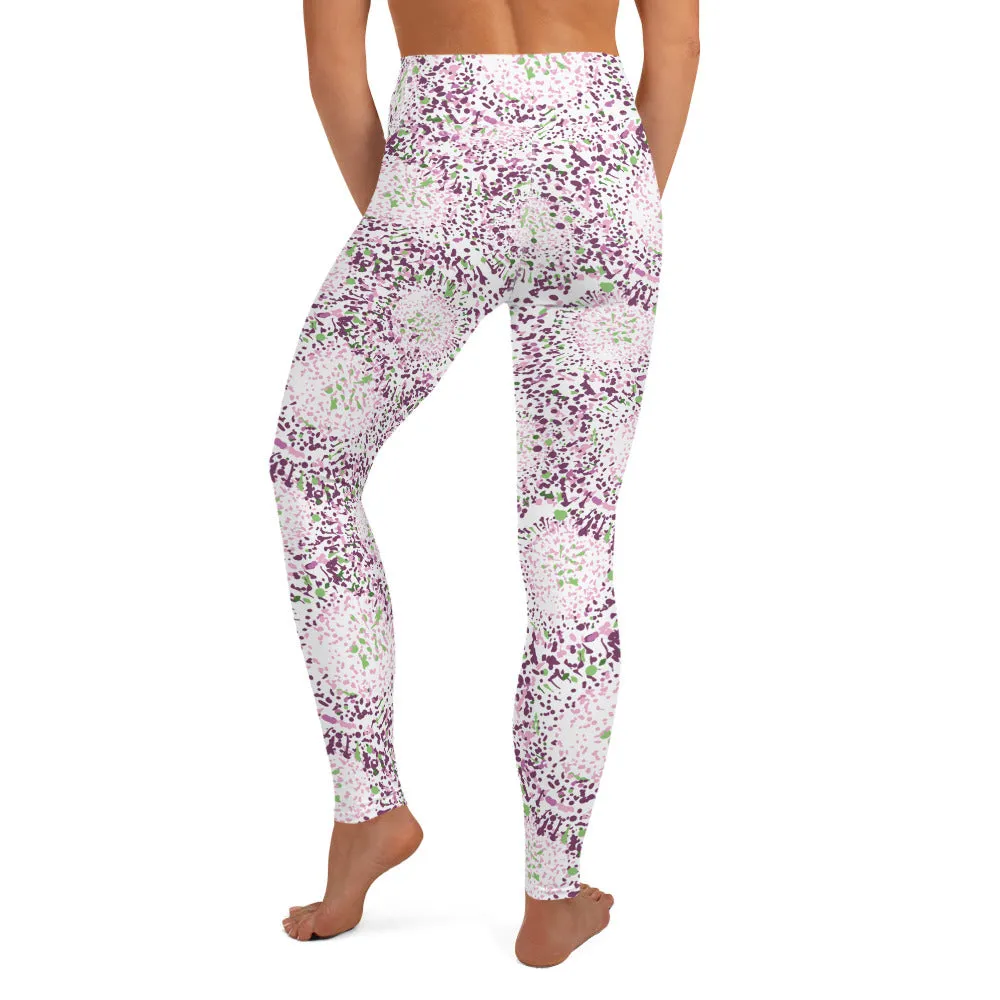 Yoga Leggings in Pink Abstract Floral Print