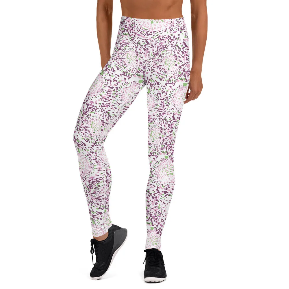 Yoga Leggings in Pink Abstract Floral Print