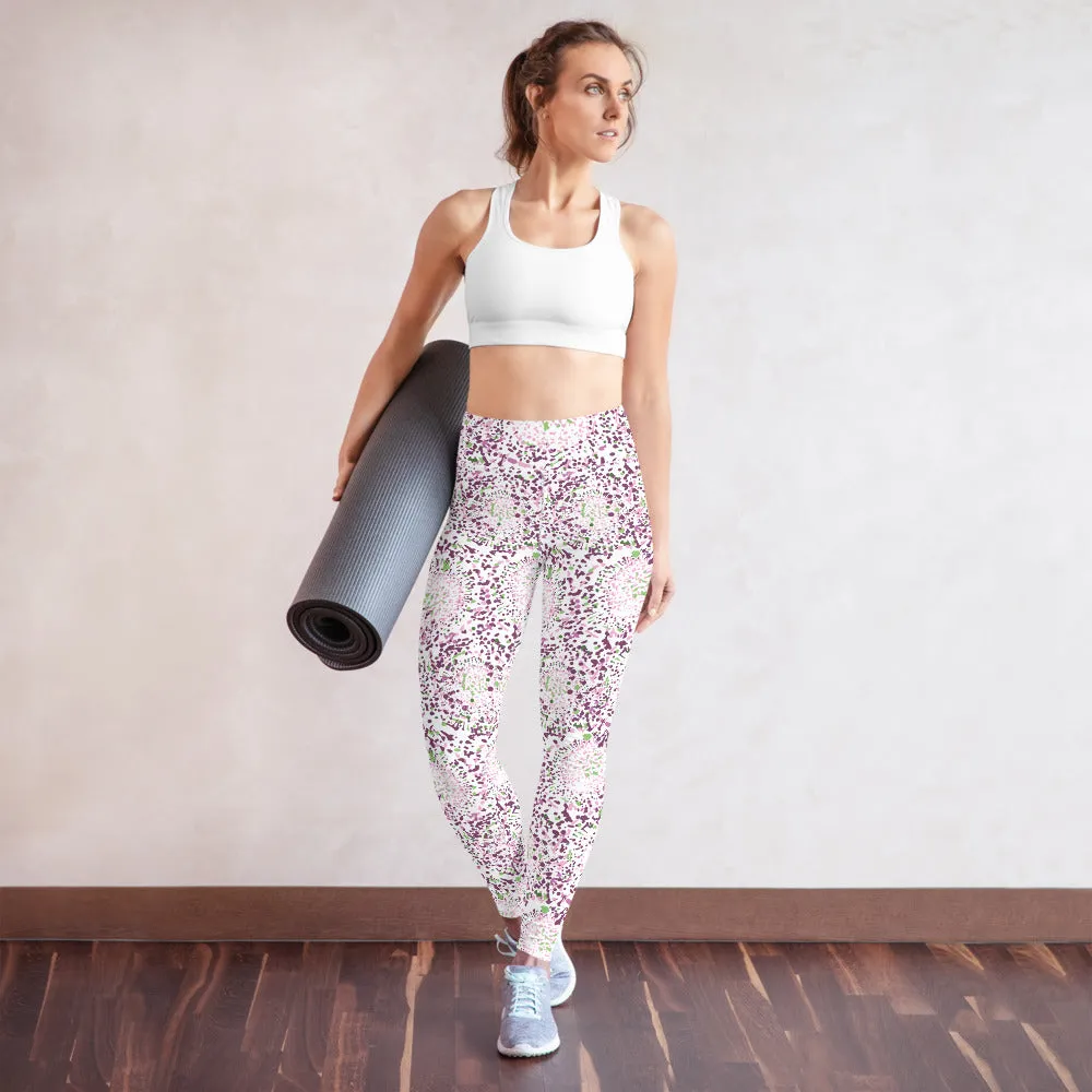 Yoga Leggings in Pink Abstract Floral Print