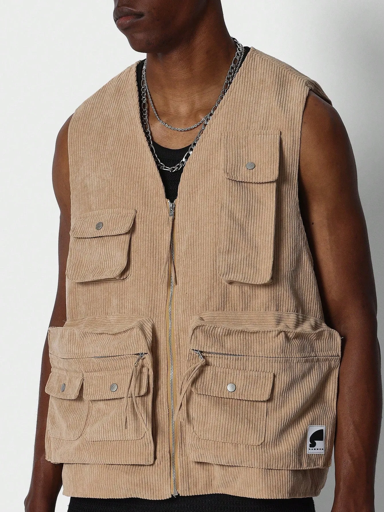 Zip Through Utility Corduroy Gilet